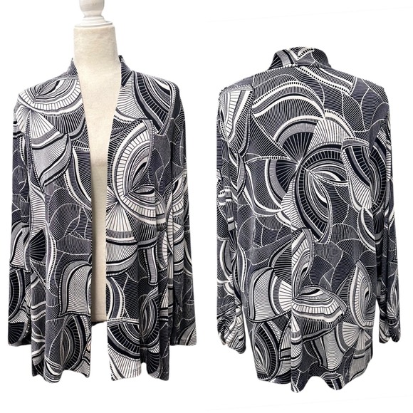 Travelers by Chico's Women Sz 3 Tunic Jacket Black White Liquid Knit Open Fromt - Picture 1 of 12